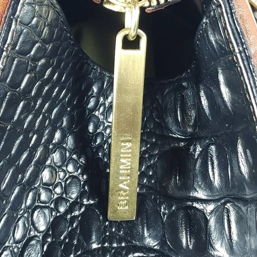 Brahmin Arden Tortoise Melbourne Leather Black Brown Satchel Handbag Bag